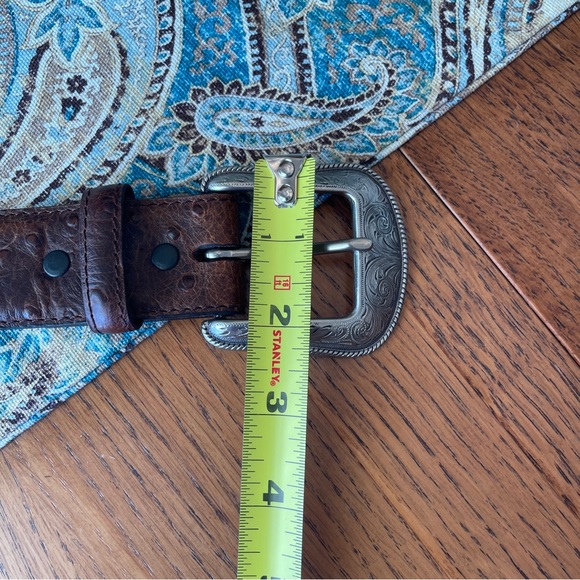 3D Genuine Leather Ostrich statement belt western silver tone engraved buckle 40 - Picture 10 of 11